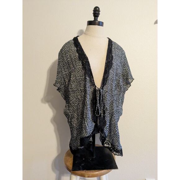 Notations Black tie front cardigan Blouse 2X Lace - Picture 6 of 6